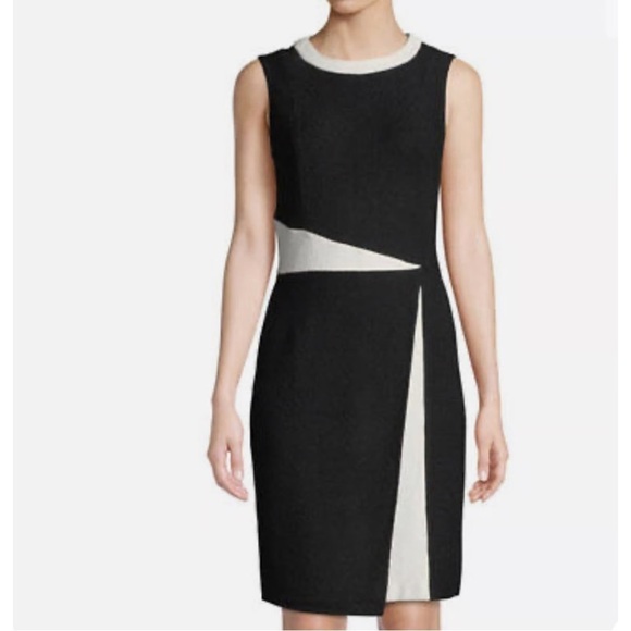 St.John Elegant Black and White Colorblock Sheath Sleeveless Dress - Picture 1 of 12